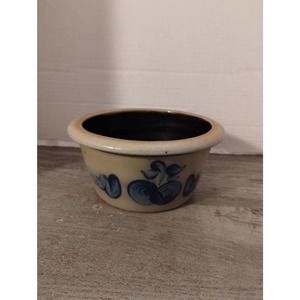 Rowe Pottery Works Salt Glazed Crock 7" Bowl Hand Painted Apple 1990